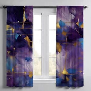 East Urban Home Samerra Abstract Purple Curtains 2 Panels 40 x 62” Semi Sheer